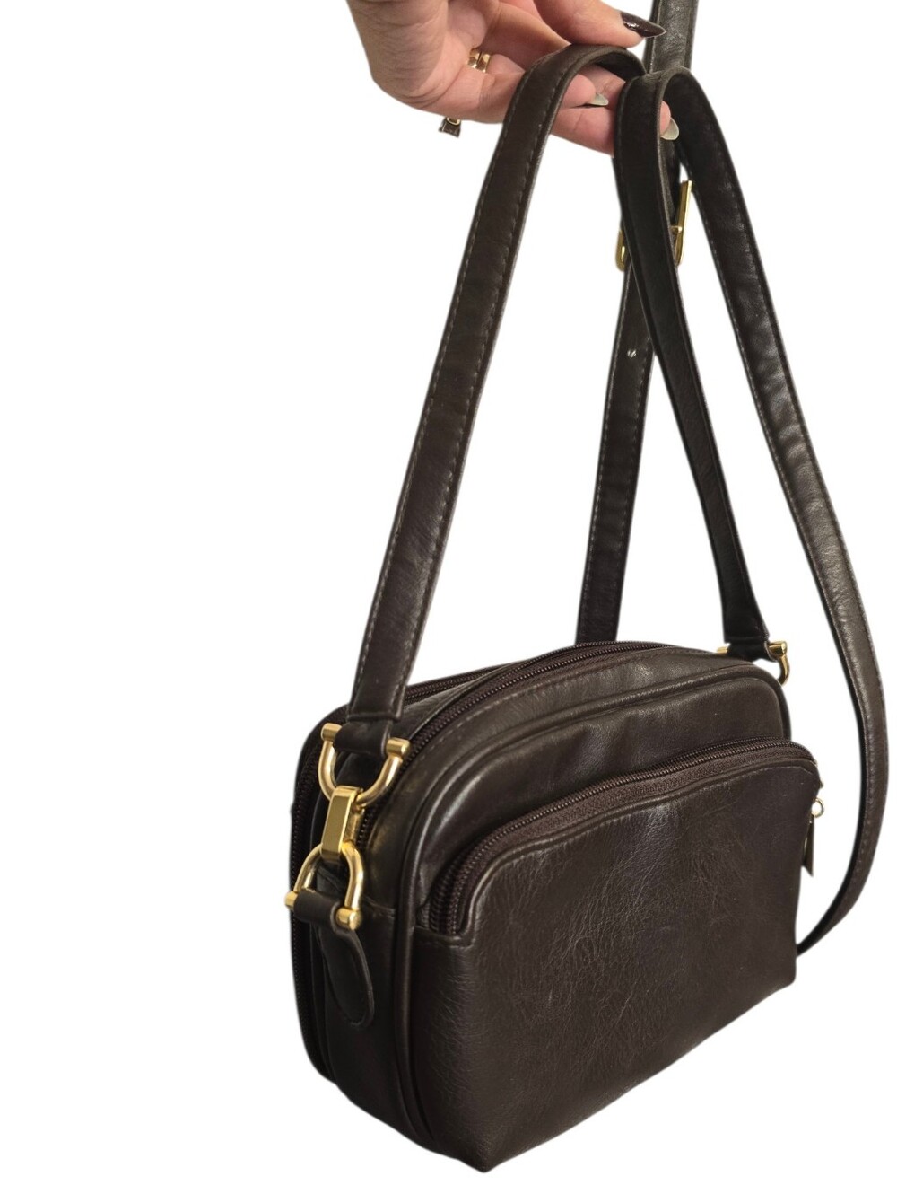 Jennifer Moore Classic Dark Brown Leather Crossbody Bag